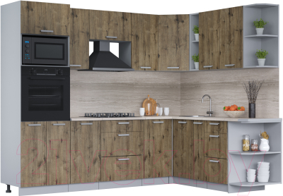 Кухонный гарнитур Интерлиния Мила Лайт 1.88x2.6 правая (дуб веллингтон/дуб веллингтон/травертин серый) - фото