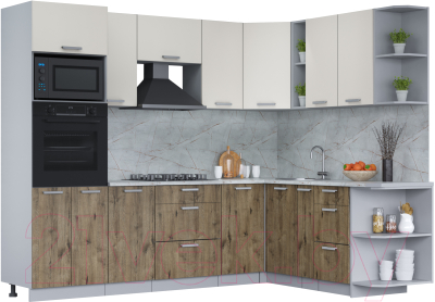 Кухонный гарнитур Интерлиния Мила Лайт 1.88x2.6 правая (персидский жемчуг/дуб веллингтон/серый каспий) - фото