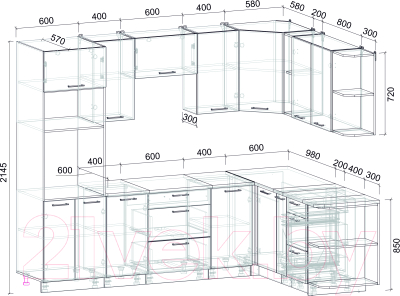 Кухонный гарнитур Интерлиния Мила Лайт 1.88x2.6 правая (персидский жемчуг/антрацит/травертин серый)