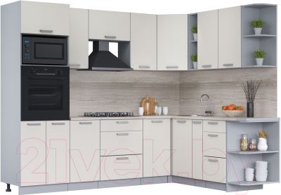 Кухонный гарнитур Интерлиния Мила Лайт 1.88x2.6 правая (персидский жемчуг/персидский жемчуг/травертин серый) - фото