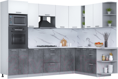 Кухонный гарнитур Интерлиния Мила Лайт 1.88x2.8 правая (белый платинум/бетон портленд/белый гранит) - фото