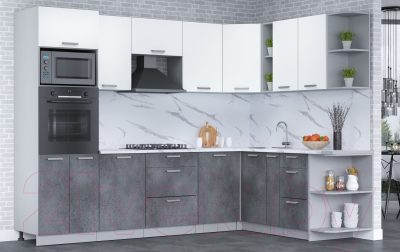 Кухонный гарнитур Интерлиния Мила Лайт 1.88x2.8 правая (белый платинум/бетон портленд/белый гранит)