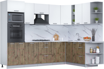 Кухонный гарнитур Интерлиния Мила Лайт 1.88x2.8 правая (белый платинум/дуб веллингтон/белый гранит) - фото