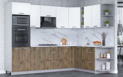 Кухонный гарнитур Интерлиния Мила Лайт 1.88x2.8 правая (белый платинум/дуб веллингтон/белый гранит)