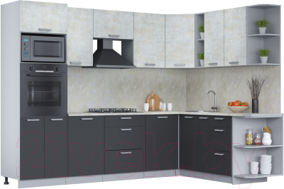 Кухонный гарнитур Интерлиния Мила Лайт 1.88x2.8 правая (бетон лайт/антрацит/опал светлый) - фото