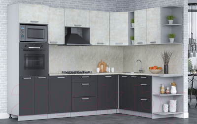 Кухонный гарнитур Интерлиния Мила Лайт 1.88x2.8 правая (бетон лайт/антрацит/опал светлый)