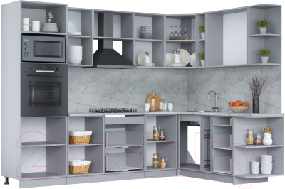 Кухонный гарнитур Интерлиния Мила Лайт 1.88x2.8 правая (бетон лайт/антрацит/опал светлый)