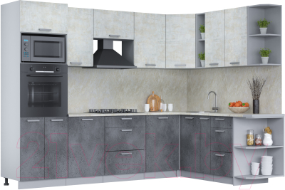 Кухонный гарнитур Интерлиния Мила Лайт 1.88x2.8 правая (бетон лайт/бетон портленд/опал светлый) - фото