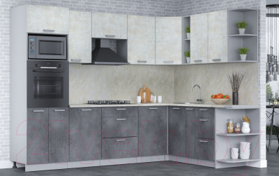 Кухонный гарнитур Интерлиния Мила Лайт 1.88x2.8 правая (бетон лайт/бетон портленд/опал светлый)