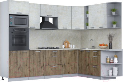 Кухонный гарнитур Интерлиния Мила Лайт 1.88x2.8 правая (бетон лайт/дуб веллингтон/опал светлый) - фото