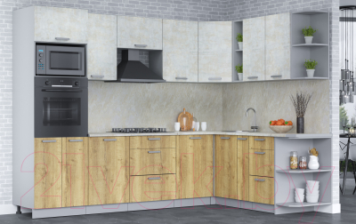 Кухонный гарнитур Интерлиния Мила Лайт 1.88x2.8 правая (бетон лайт/дуб золотой/опал светлый)