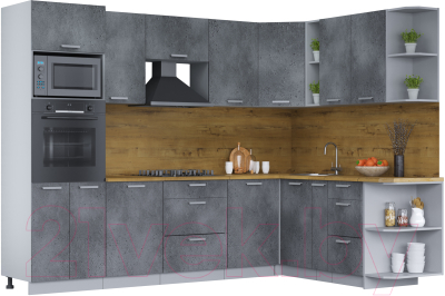 Кухонный гарнитур Интерлиния Мила Лайт 1.88x2.8 правая (бетон потленд/бетон портленд/дуб бунратти) - фото