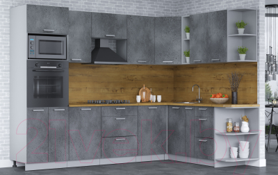 Кухонный гарнитур Интерлиния Мила Лайт 1.88x2.8 правая (бетон потленд/бетон портленд/дуб бунратти)