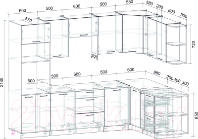 Кухонный гарнитур Интерлиния Мила Лайт 1.88x2.8 правая (бетон потленд/бетон портленд/дуб бунратти)
