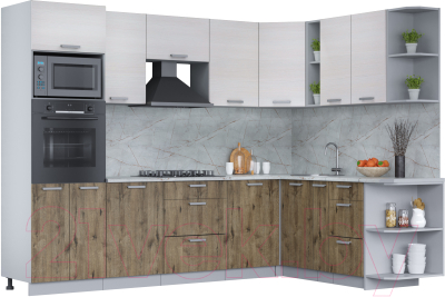 Кухонный гарнитур Интерлиния Мила Лайт 1.88x2.8 правая (вудлайн кремовый/дуб веллингтон/серый каспий) - фото