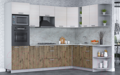 Кухонный гарнитур Интерлиния Мила Лайт 1.88x2.8 правая (вудлайн кремовый/дуб веллингтон/серый каспий)