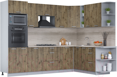 Кухонный гарнитур Интерлиния Мила Лайт 1.88x2.8 правая (дуб веллингтон/дуб веллингтон/травертин серый) - фото