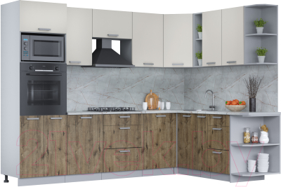 Кухонный гарнитур Интерлиния Мила Лайт 1.88x2.8 правая (персидский жемчуг/дуб веллингтон/серый каспий) - фото