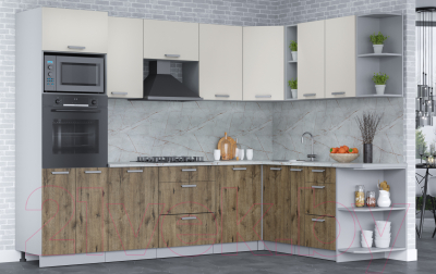 Кухонный гарнитур Интерлиния Мила Лайт 1.88x2.8 правая (персидский жемчуг/дуб веллингтон/серый каспий)