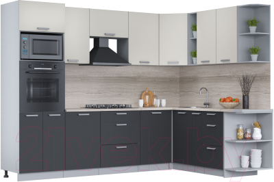 Кухонный гарнитур Интерлиния Мила Лайт 1.88x2.8 правая (персидский жемчуг/антрацит/травертин серый) - фото