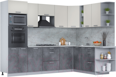 Кухонный гарнитур Интерлиния Мила Лайт 1.88x2.8 правая (персидский жемчуг/бетон портленд/серый каспий) - фото