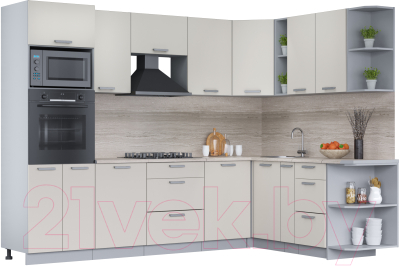 Кухонный гарнитур Интерлиния Мила Лайт 1.88x2.8 правая (персидский жемчуг/перс. жемчуг/травертин серый) - фото