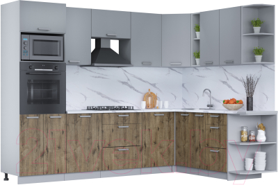 Кухонный гарнитур Интерлиния Мила Лайт 1.88x2.8 правая (серебро/дуб веллингтон/белый гранит) - фото