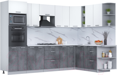 Кухонный гарнитур Интерлиния Мила Лайт 1.88x3.0 правая (белый платинум/бетон портленд/белый гранит) - фото
