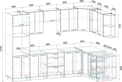 Кухонный гарнитур Интерлиния Мила Лайт 1.88x3.0 правая (белый платинум/бетон портленд/белый гранит)