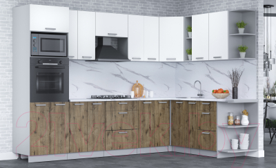 Кухонный гарнитур Интерлиния Мила Лайт 1.88x3.0 правая (белый платинум/дуб веллингтон/белый гранит)