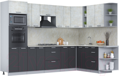 Кухонный гарнитур Интерлиния Мила Лайт 1.88x3.0 правая (бетон лайт/антрацит/опал светлый) - фото