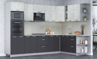 Кухонный гарнитур Интерлиния Мила Лайт 1.88x3.0 правая (бетон лайт/антрацит/опал светлый)