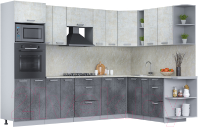 Кухонный гарнитур Интерлиния Мила Лайт 1.88x3.0 правая (бетон лайт/бетон портленд/опал светлый) - фото