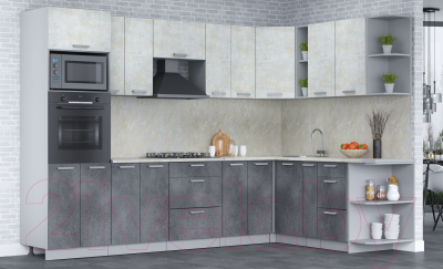 Кухонный гарнитур Интерлиния Мила Лайт 1.88x3.0 правая (бетон лайт/бетон портленд/опал светлый)