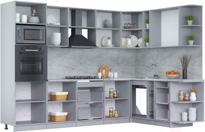 Кухонный гарнитур Интерлиния Мила Лайт 1.88x3.0 правая (бетон лайт/бетон портленд/опал светлый)