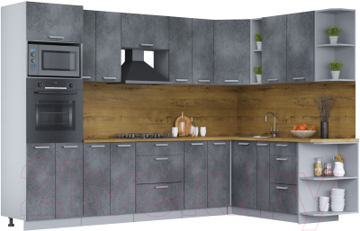 Кухонный гарнитур Интерлиния Мила Лайт 1.88x3.0 правая (бетон потленд/бетон портленд/дуб бунратти) - фото