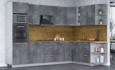 Кухонный гарнитур Интерлиния Мила Лайт 1.88x3.0 правая (бетон потленд/бетон портленд/дуб бунратти)