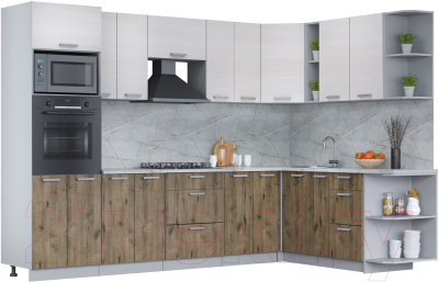 Кухонный гарнитур Интерлиния Мила Лайт 1.88x3.0 правая (вудлайн кремовый/дуб веллингтон/серый каспий) - фото