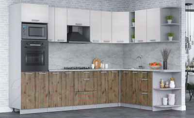 Кухонный гарнитур Интерлиния Мила Лайт 1.88x3.0 правая (вудлайн кремовый/дуб веллингтон/серый каспий)