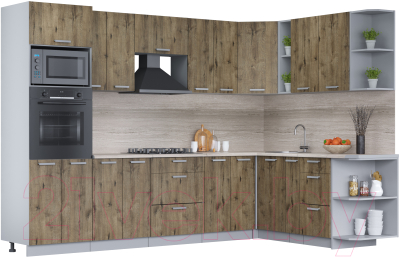 Кухонный гарнитур Интерлиния Мила Лайт 1.88x3.0 правая (дуб веллингтон/дуб веллингтон/травертин серый) - фото
