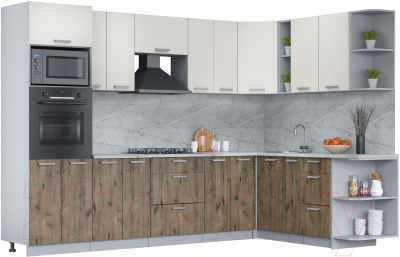 Кухонный гарнитур Интерлиния Мила Лайт 1.88x3.0 правая (персидский жемчуг/дуб веллингтон/серый каспий) - фото