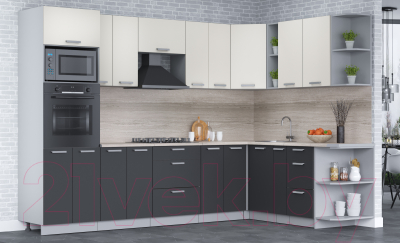 Кухонный гарнитур Интерлиния Мила Лайт 1.88x3.0 правая (персидский жемчуг/антрацит/травертин серый)