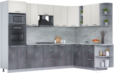 Кухонный гарнитур Интерлиния Мила Лайт 1.88x3.0 правая (персидский жемчуг/бетон портленд/серый каспий) - фото