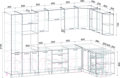 Кухонный гарнитур Интерлиния Мила Лайт 1.88x3.2 правая (белый платинум/бетон портленд/белый гранит)