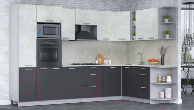 Кухонный гарнитур Интерлиния Мила Лайт 1.88x3.2 правая (бетон лайт/антрацит/опал светлый)