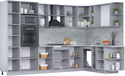 Кухонный гарнитур Интерлиния Мила Лайт 1.88x3.2 правая (бетон лайт/антрацит/опал светлый)