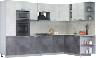 Кухонный гарнитур Интерлиния Мила Лайт 1.88x3.2 правая (бетон лайт/бетон портленд/опал светлый) - фото