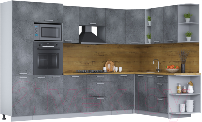 Кухонный гарнитур Интерлиния Мила Лайт 1.88x3.2 правая (бетон потленд/бетон портленд/дуб бунратти) - фото