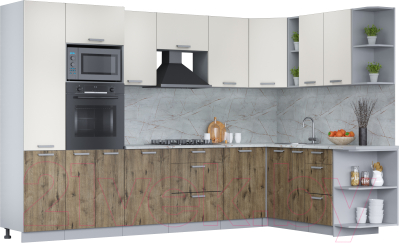 Кухонный гарнитур Интерлиния Мила Лайт 1.88x3.2 правая (персидский жемчуг/дуб веллингтон/серый каспий) - фото