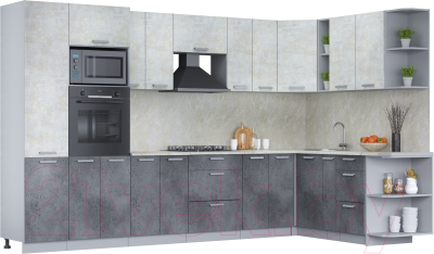 Кухонный гарнитур Интерлиния Мила Лайт 1.88x3.4 правая (бетон лайт/бетон портленд/опал светлый) - фото